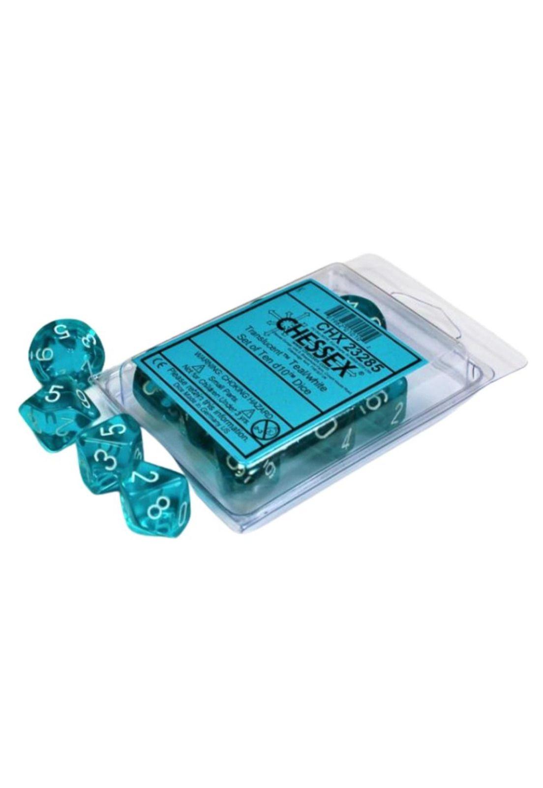 Set de diez dados d10 Translucidos Teal white-0