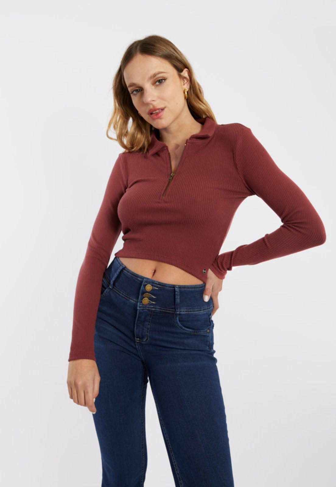Polera Crop Aura Cuello Y Cierre Burdeo -0