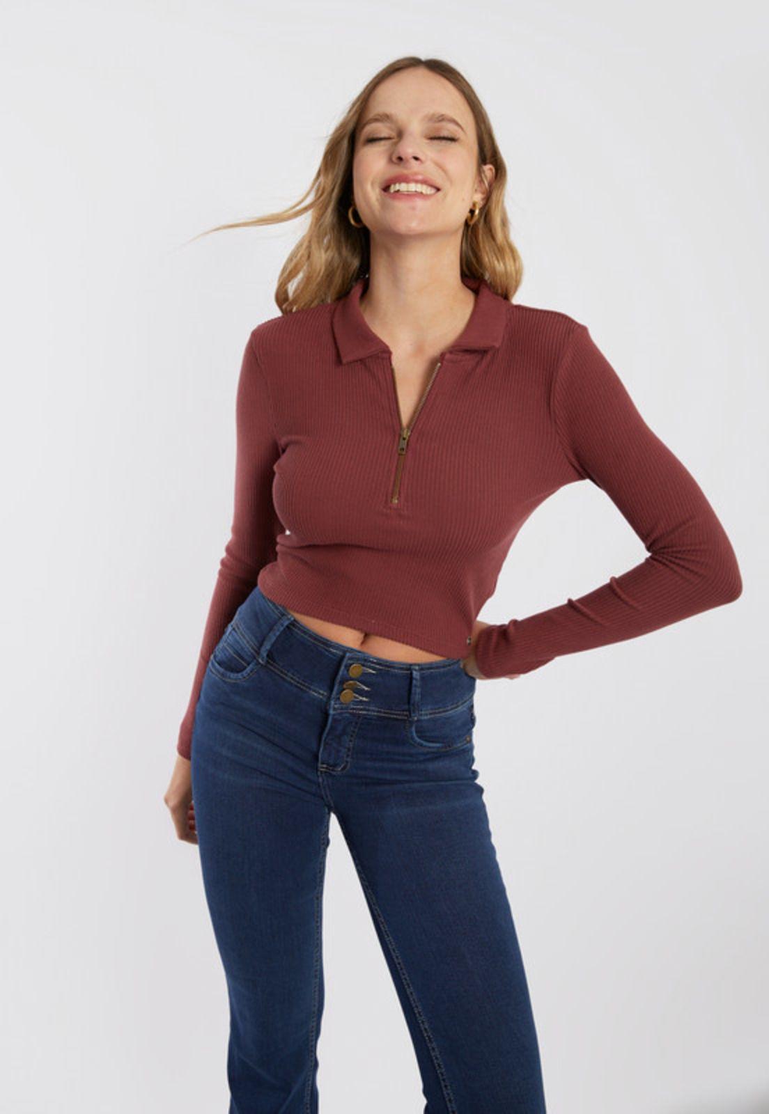 Polera Crop Aura Cuello Y Cierre Burdeo -2