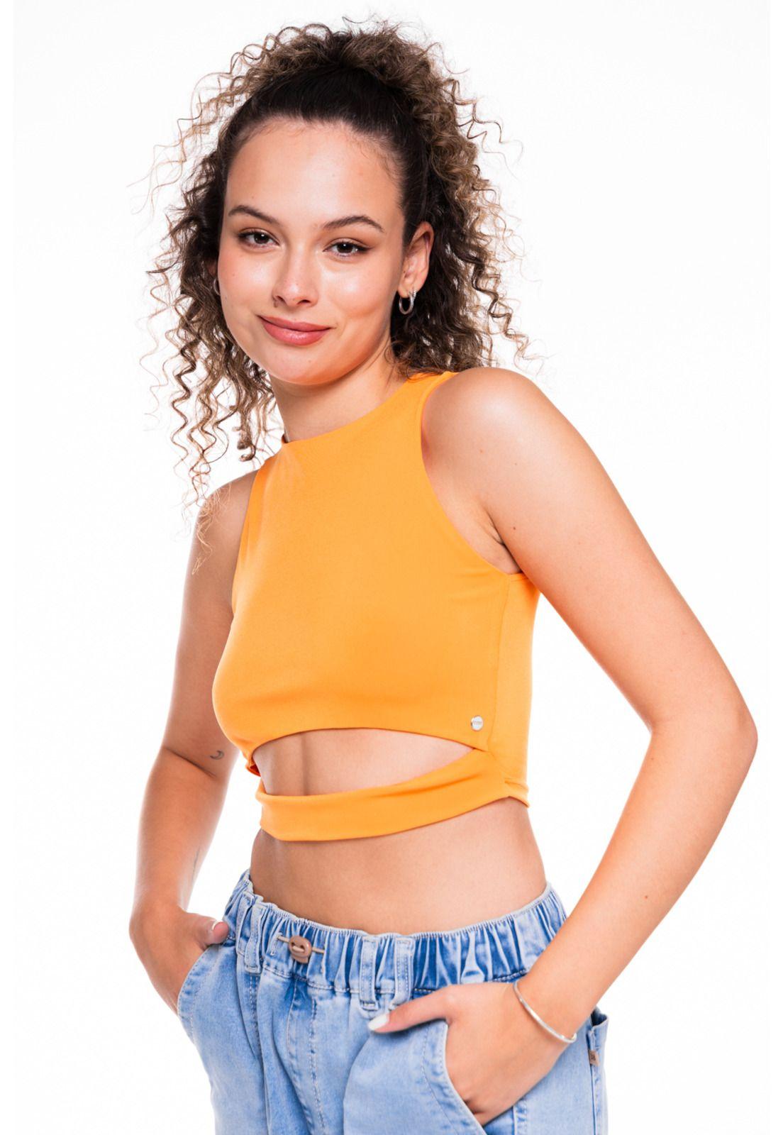 Polera Viena Crop Abertura Delantera Naranja Efesis-1