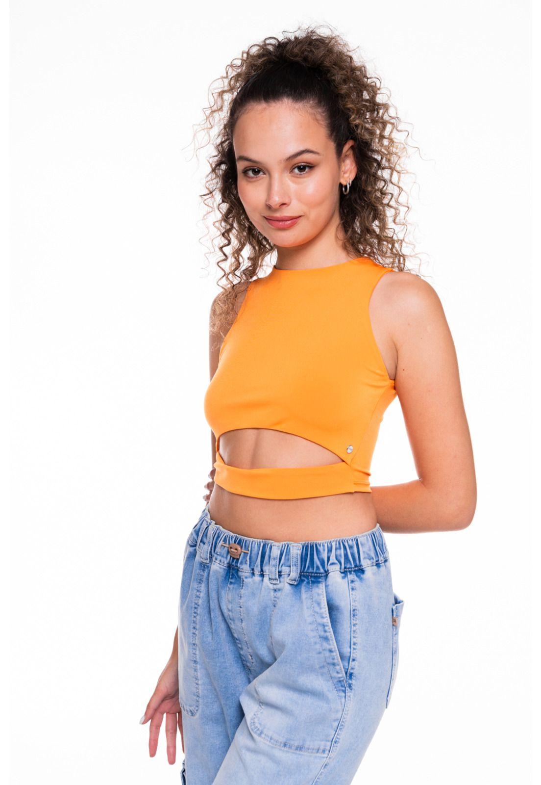 Polera Viena Crop Abertura Delantera Naranja Efesis-2