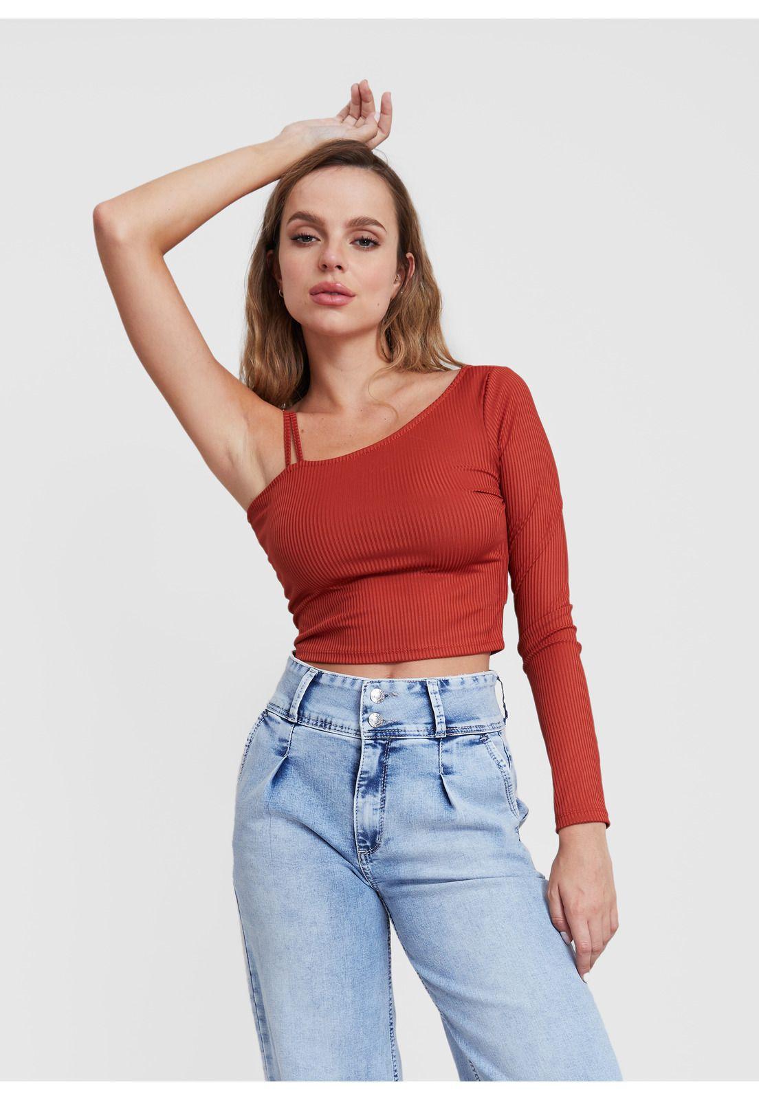 Polera Luana Crop S/Hombro Terracota Efesis-0