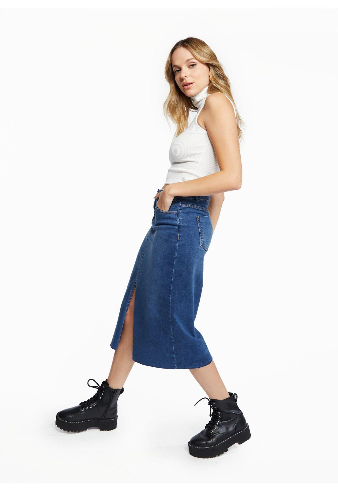 Falda Heidi Midi Abertura Azul Efesis-3