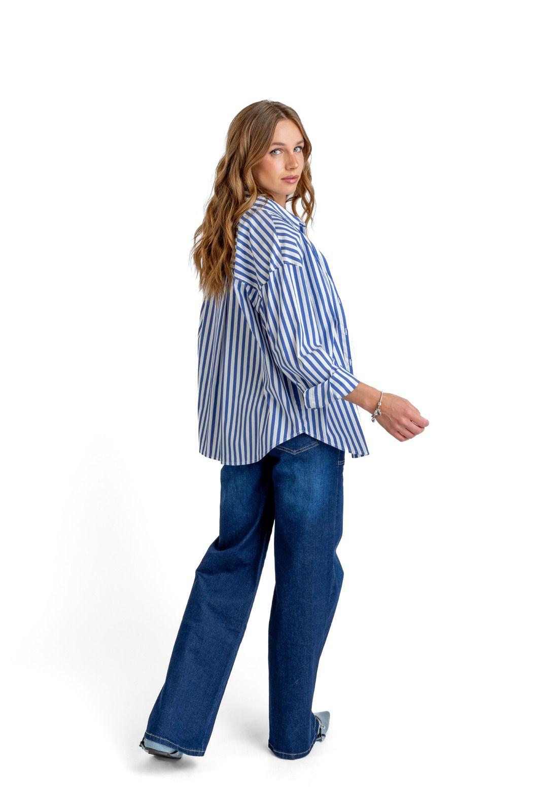 CAMISA STRIPE OVERSIZE LISTADA AZUL EFESIS-3