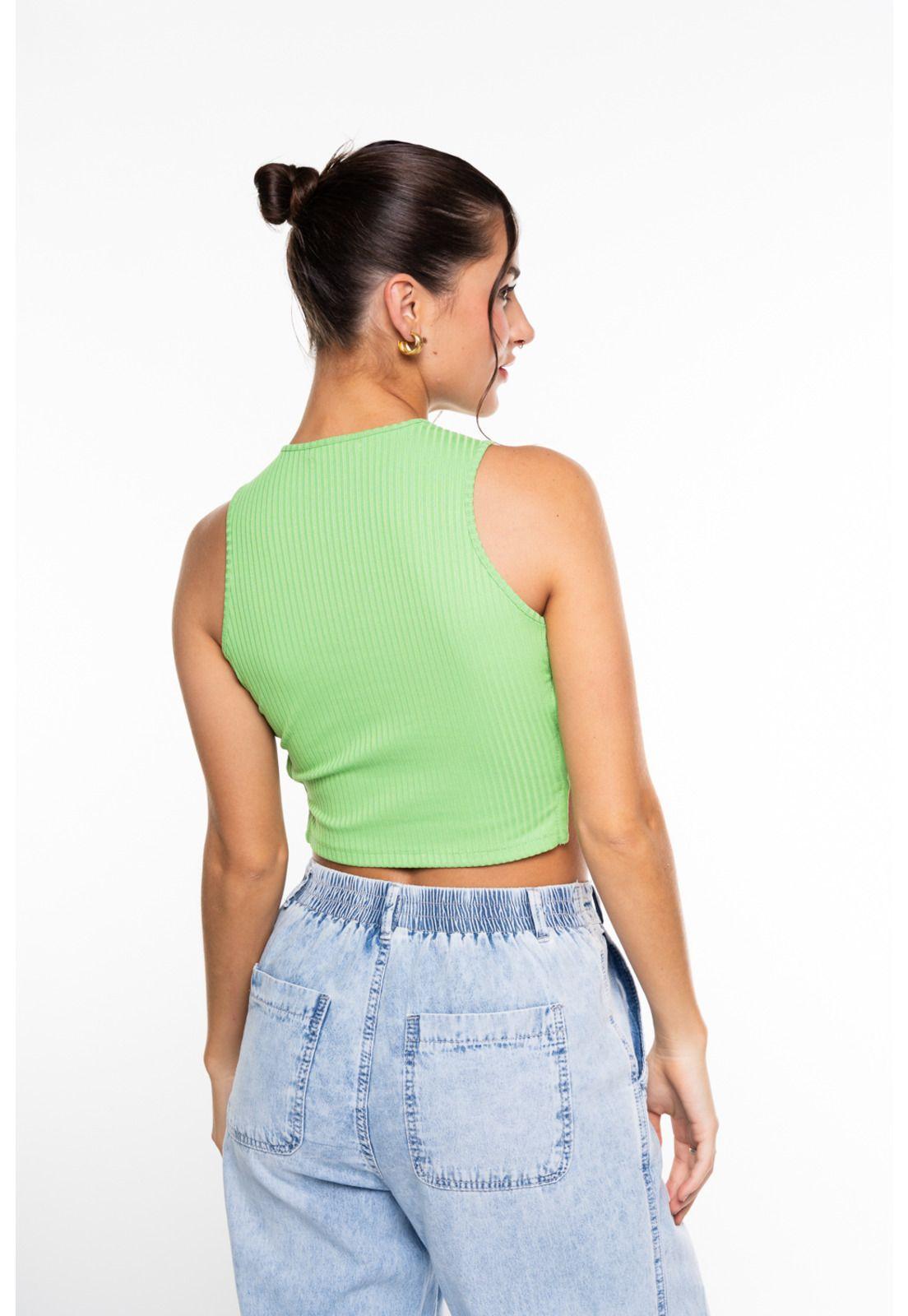Polera Vitoria Crop Pabilos en Costados Verde Limón Efesis-2
