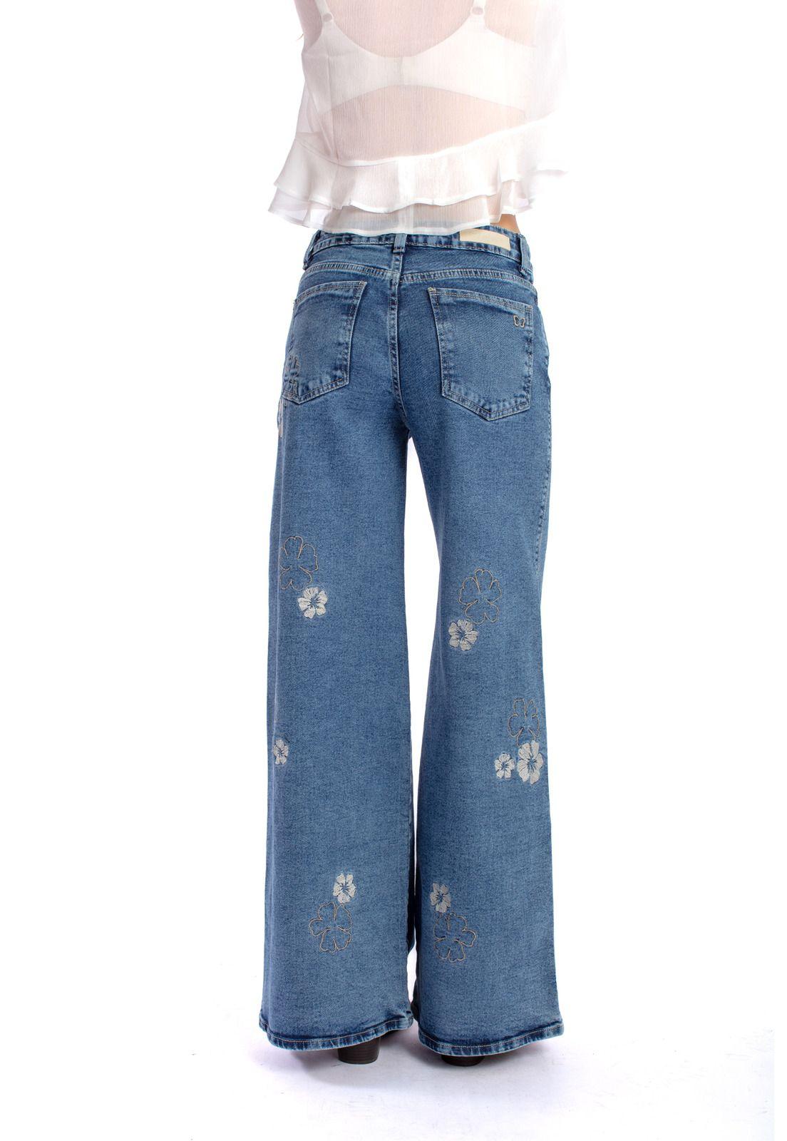 JEANS BERMELLÓN PALAZZO ESTAMPADO FLORES AZUL EFESIS-3
