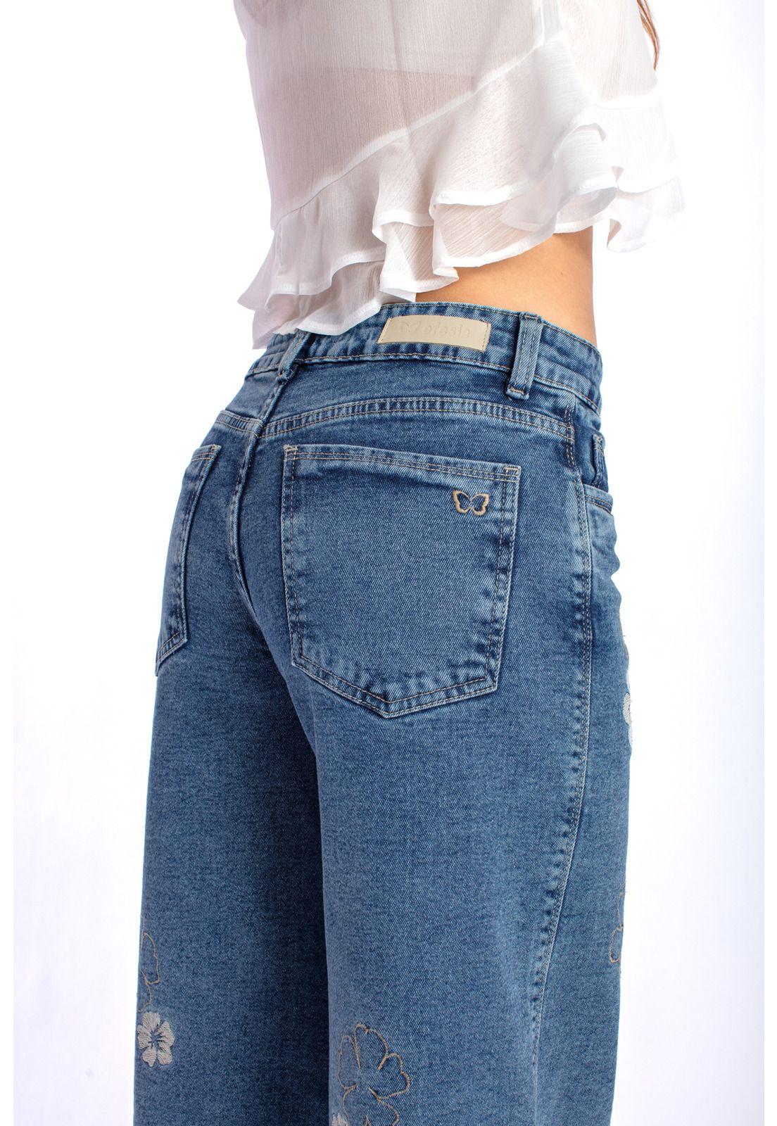 JEANS BERMELLÓN PALAZZO ESTAMPADO FLORES AZUL EFESIS-4