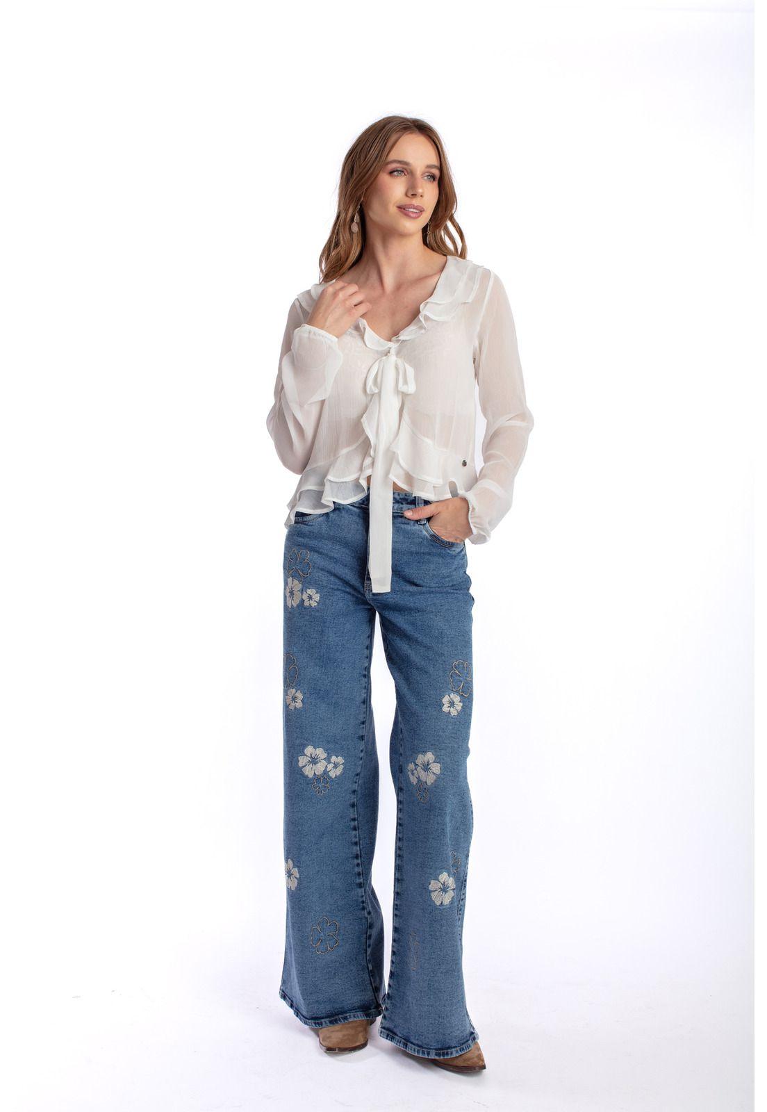 JEANS BERMELLÓN PALAZZO ESTAMPADO FLORES AZUL EFESIS-0