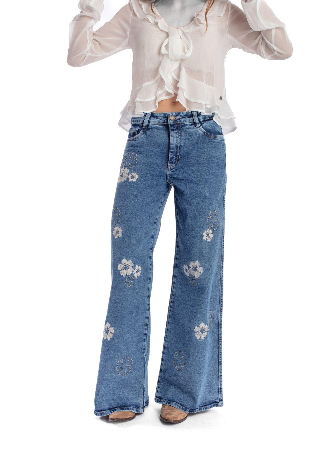 JEANS BERMELLÓN PALAZZO ESTAMPADO FLORES AZUL EFESIS-1