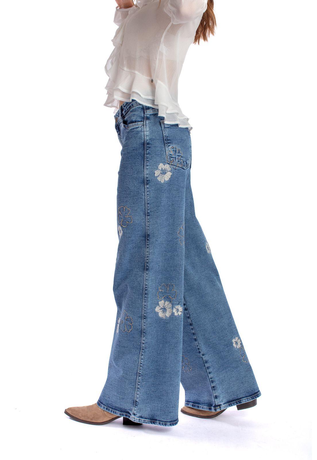 JEANS BERMELLÓN PALAZZO ESTAMPADO FLORES AZUL EFESIS-2