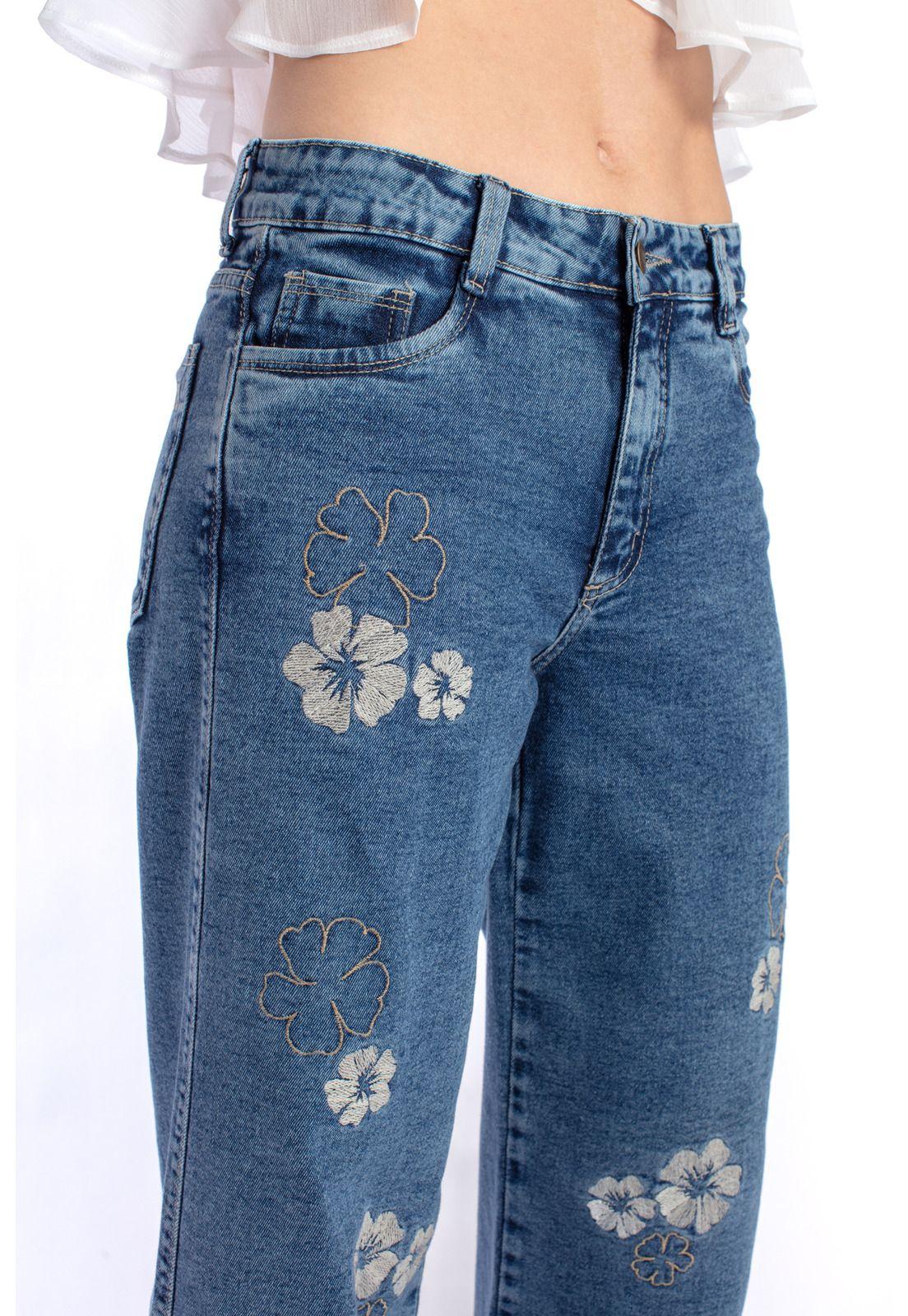 JEANS BERMELLÓN PALAZZO ESTAMPADO FLORES AZUL EFESIS-5