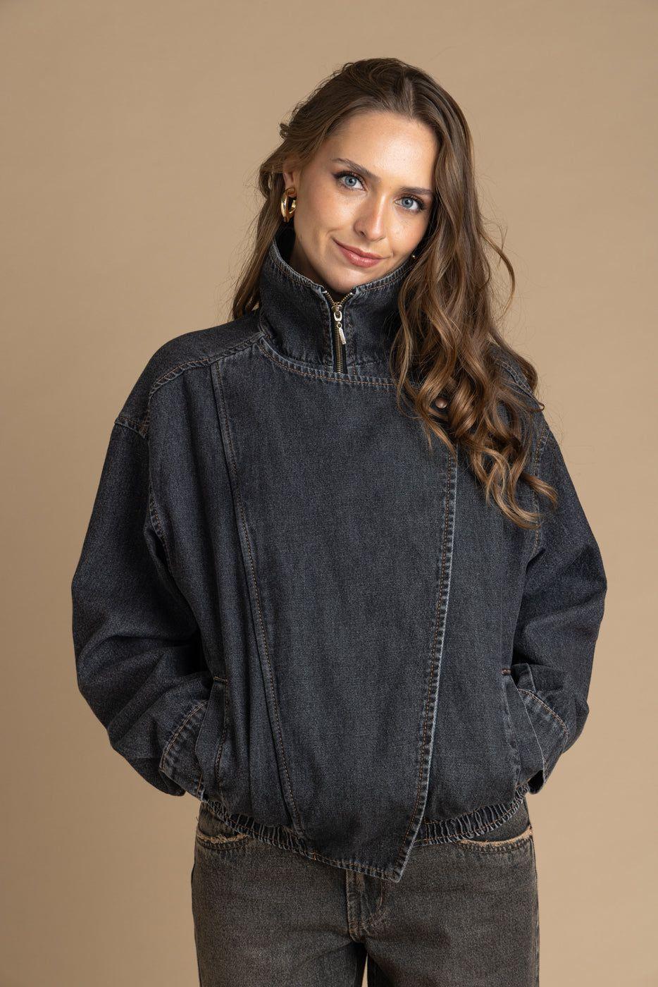 Chaqueta Laniz Oversize Cuello Funnel Pretina Elasticada Negro Efesis-2