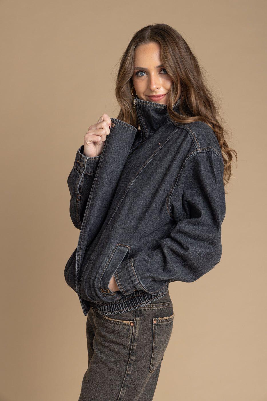Chaqueta Laniz Oversize Cuello Funnel Pretina Elasticada Negro Efesis-3