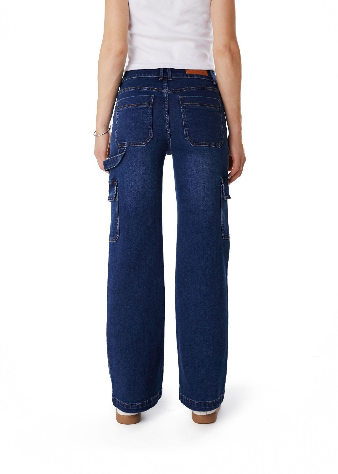 Jeans Naos Palazzo Cargo Azul Medio-3