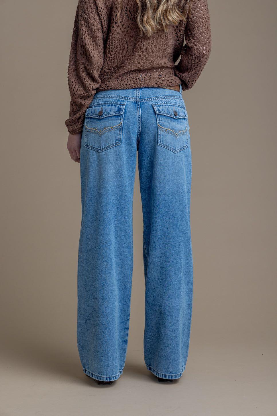 Jeans Ciapino Straight Bordado Bolsillos Azul Efesis-3