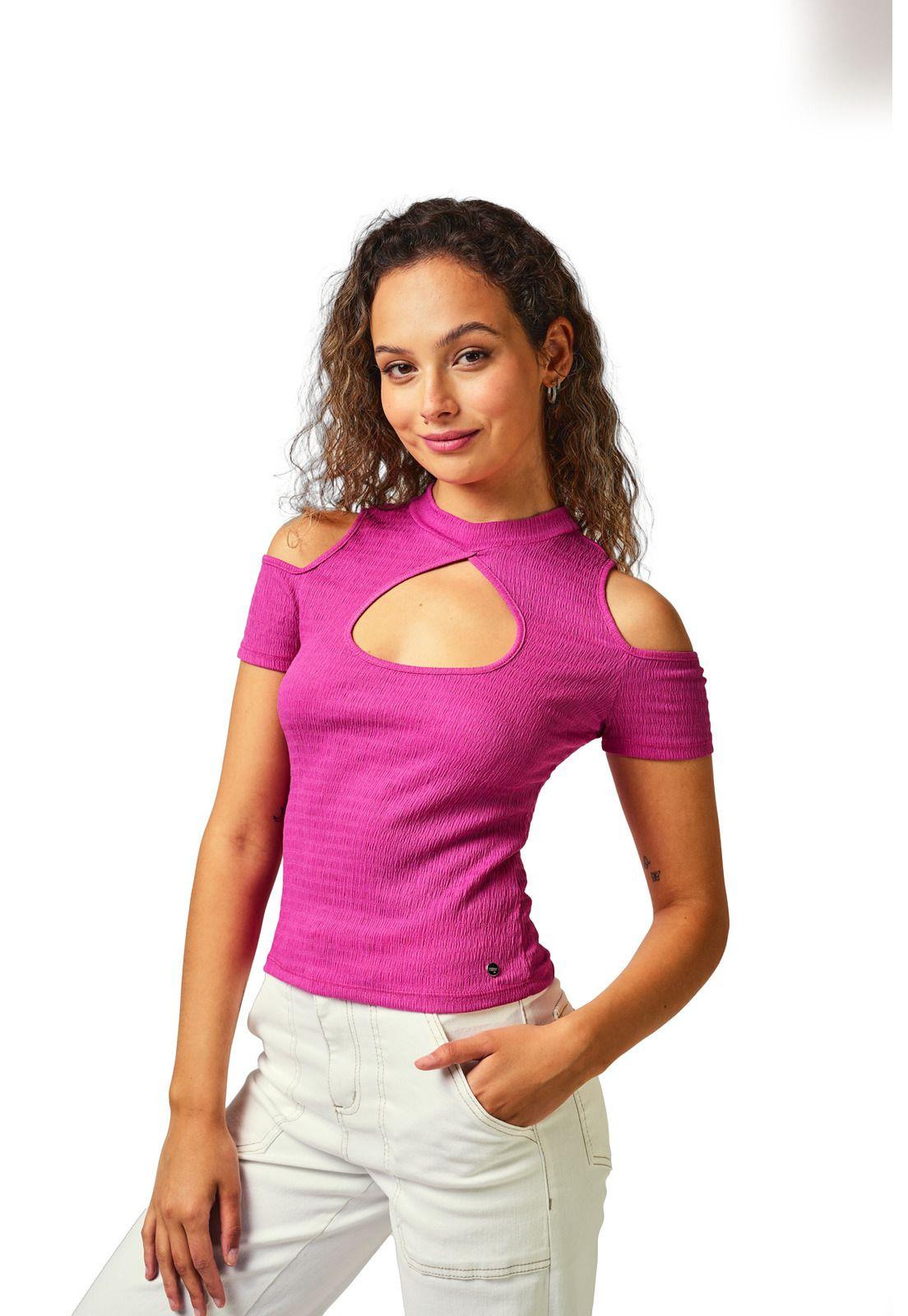Polera Dina Regular Off Shoulder y Abertura Escote Color Fucsia Efesis-0
