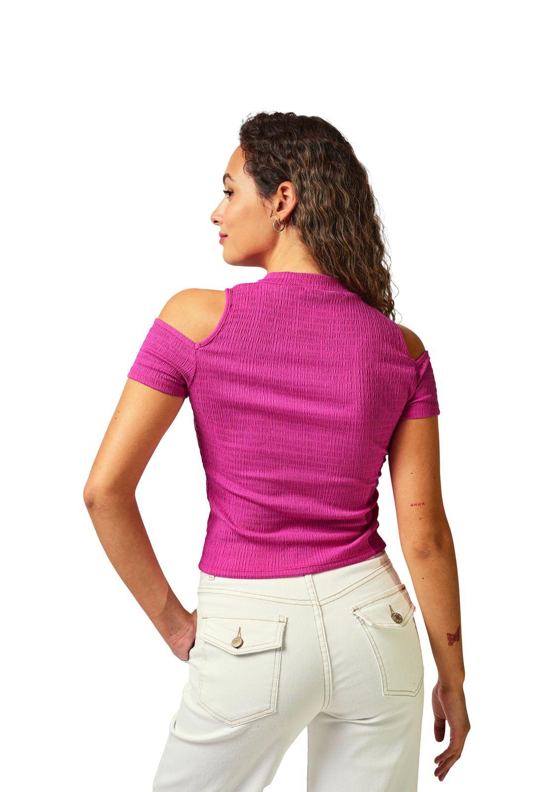 Polera Dina Regular Off Shoulder y Abertura Escote Color Fucsia Efesis-2