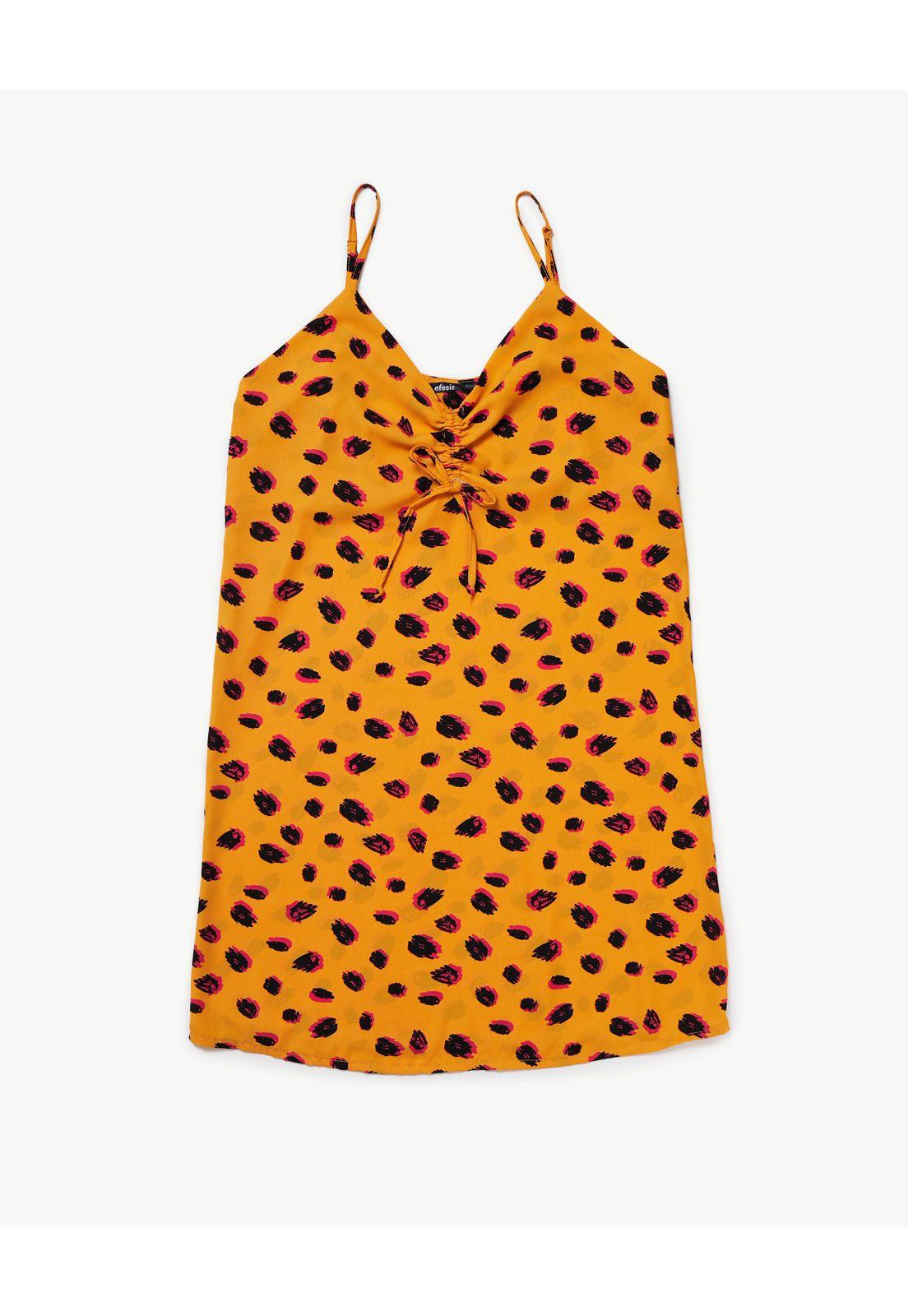 Vestido Lauri Pabilos y Recogido en Escote Color Mostaza Efesis-0