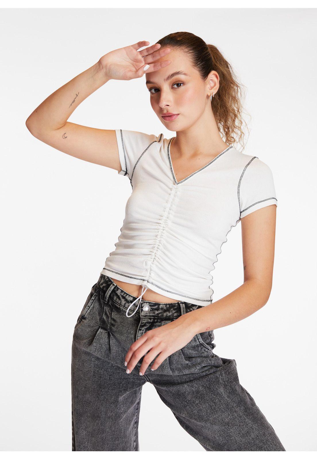 Polera Pame Regular Recogido Delantero Hilo Contratono Color Crudo Efesis-0