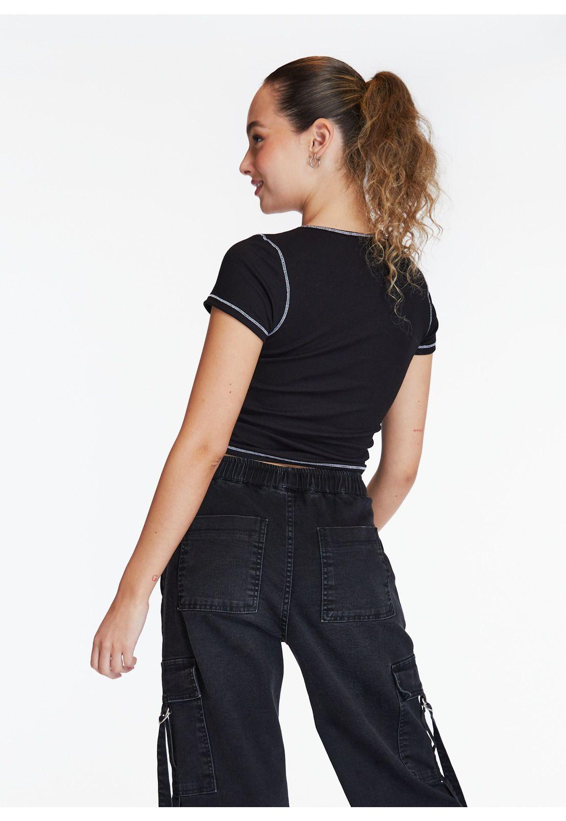 Polera Pame Regular Recogido Delantero Hilo Contratono Color Negro Efesis-3