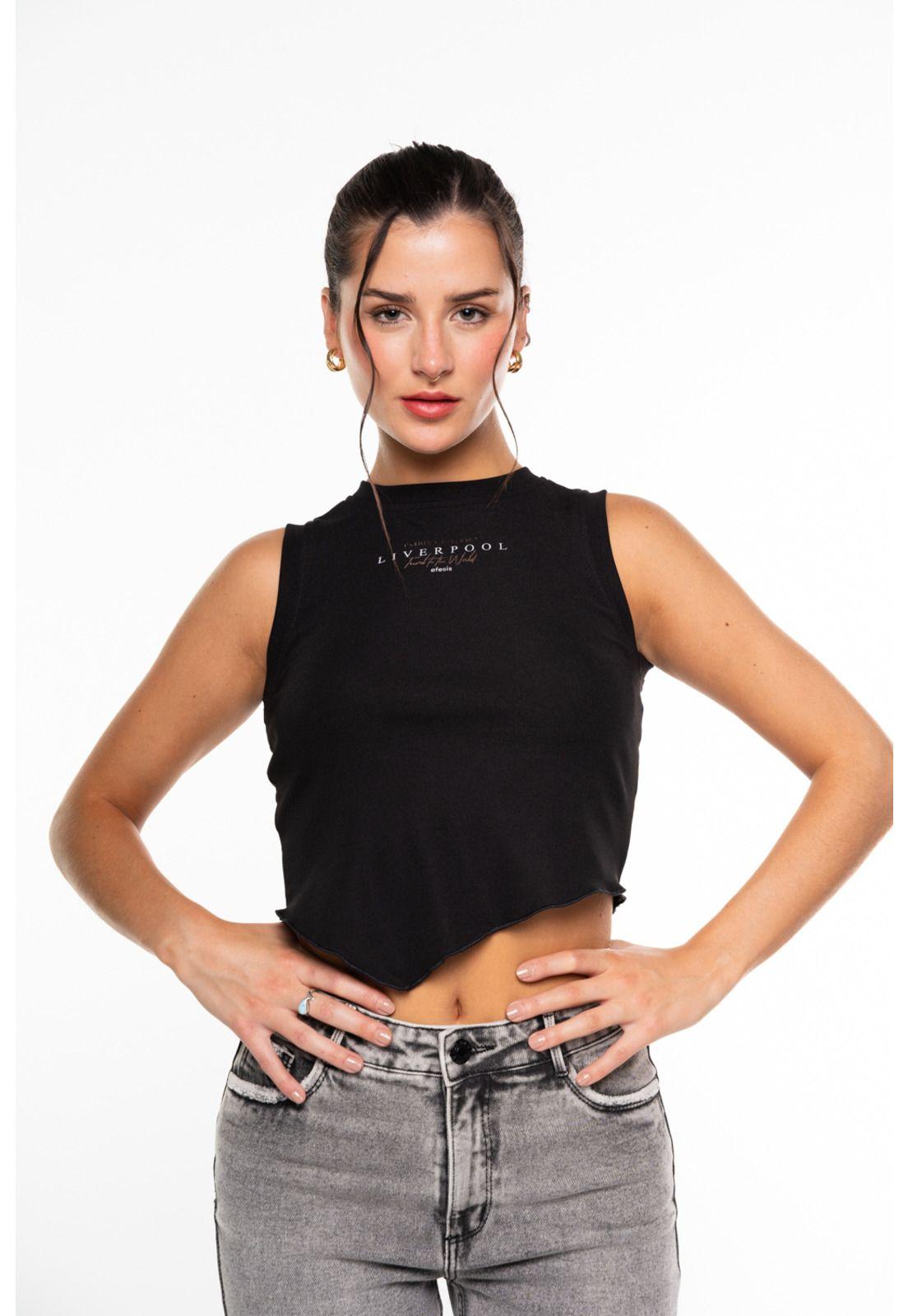 Polera Vannia Regular Escote Bote y Recogido en Costados Negro Efesis-0