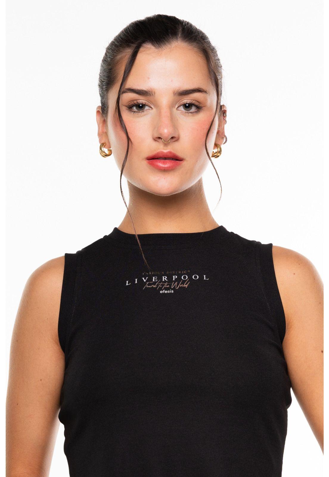 Polera Vannia Regular Escote Bote y Recogido en Costados Negro Efesis-1