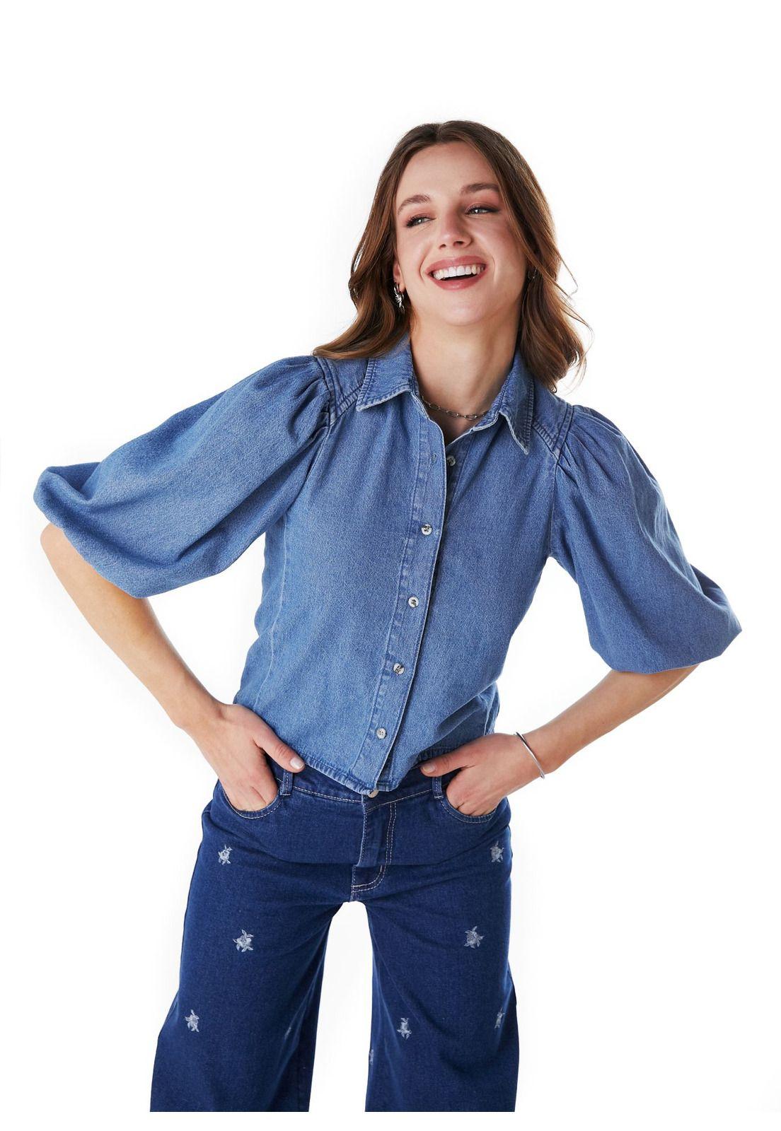 BLUSA KALEN REGULAR MANGA GLOBO AZUL EFESIS-2