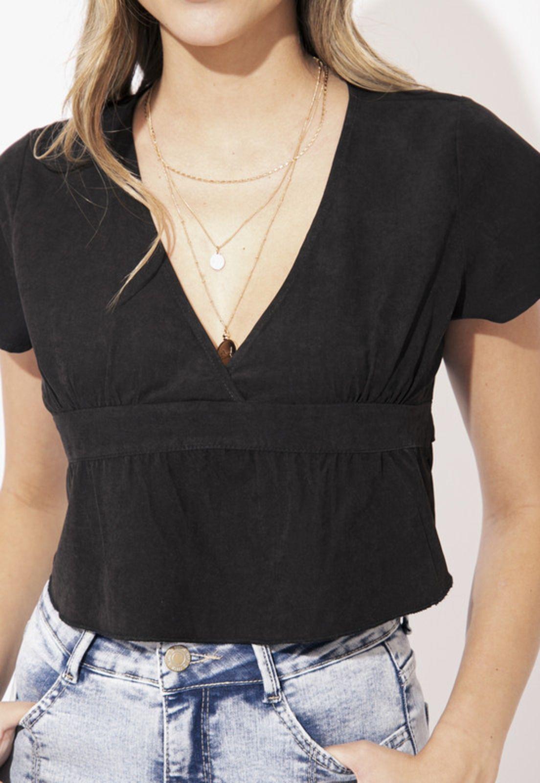 Blusa Flavia Crop Con Faldón Negro Efesis-0