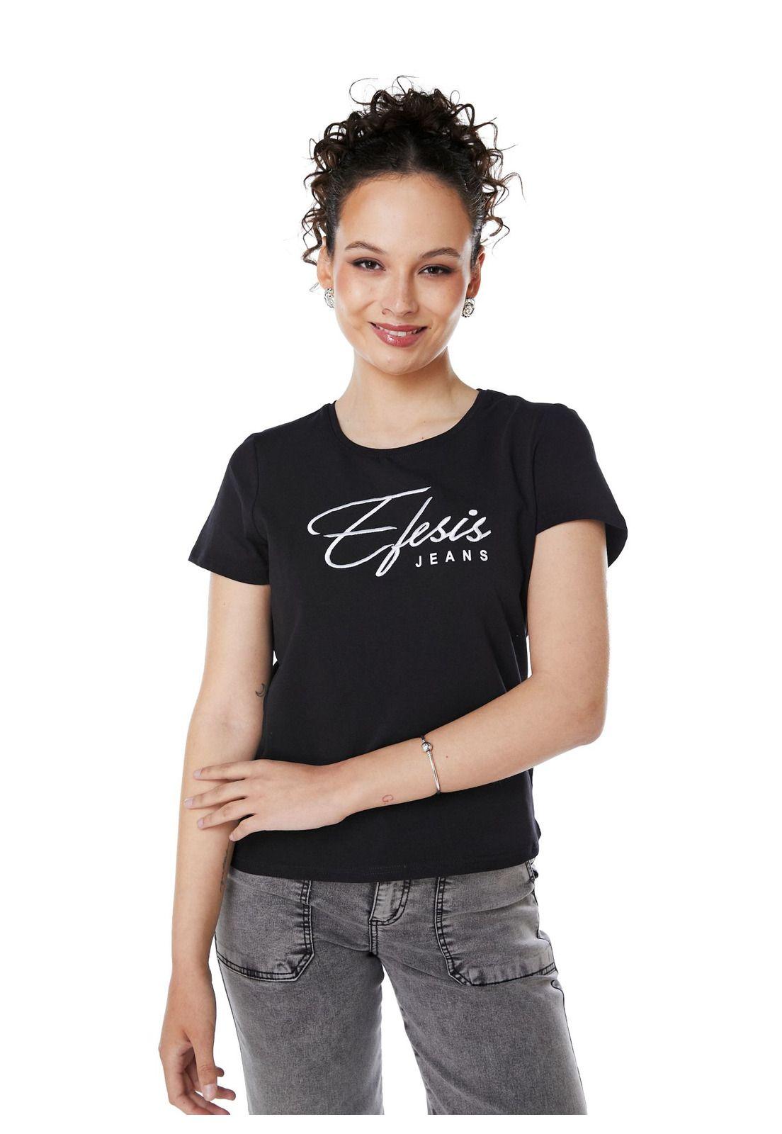 POLERA ANNIE REGULAR ESTAMPADO Y BORDADO NEGRO EFESIS-3