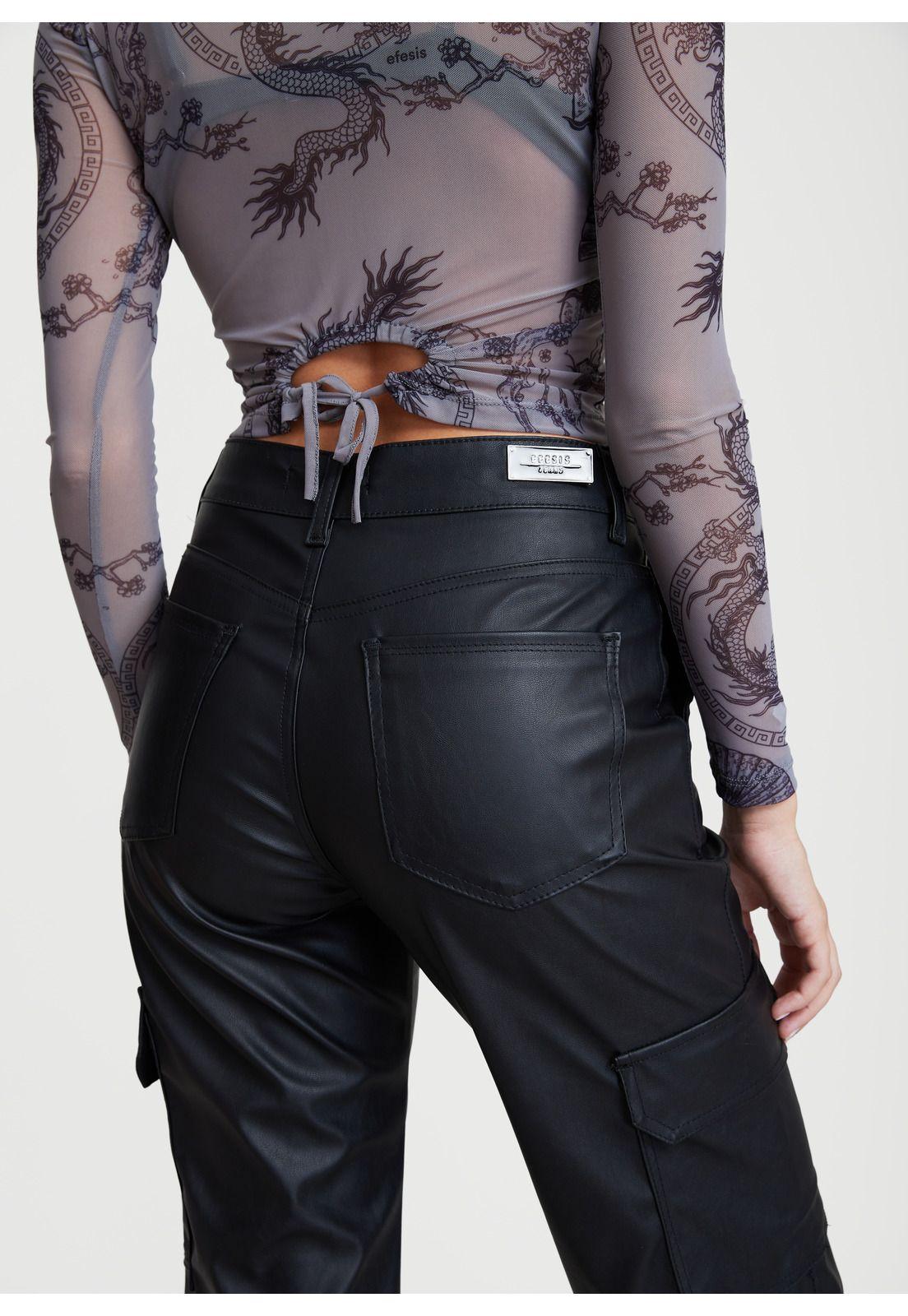 Pantalón Enora Wide Cargo PU Negro Efesis-3