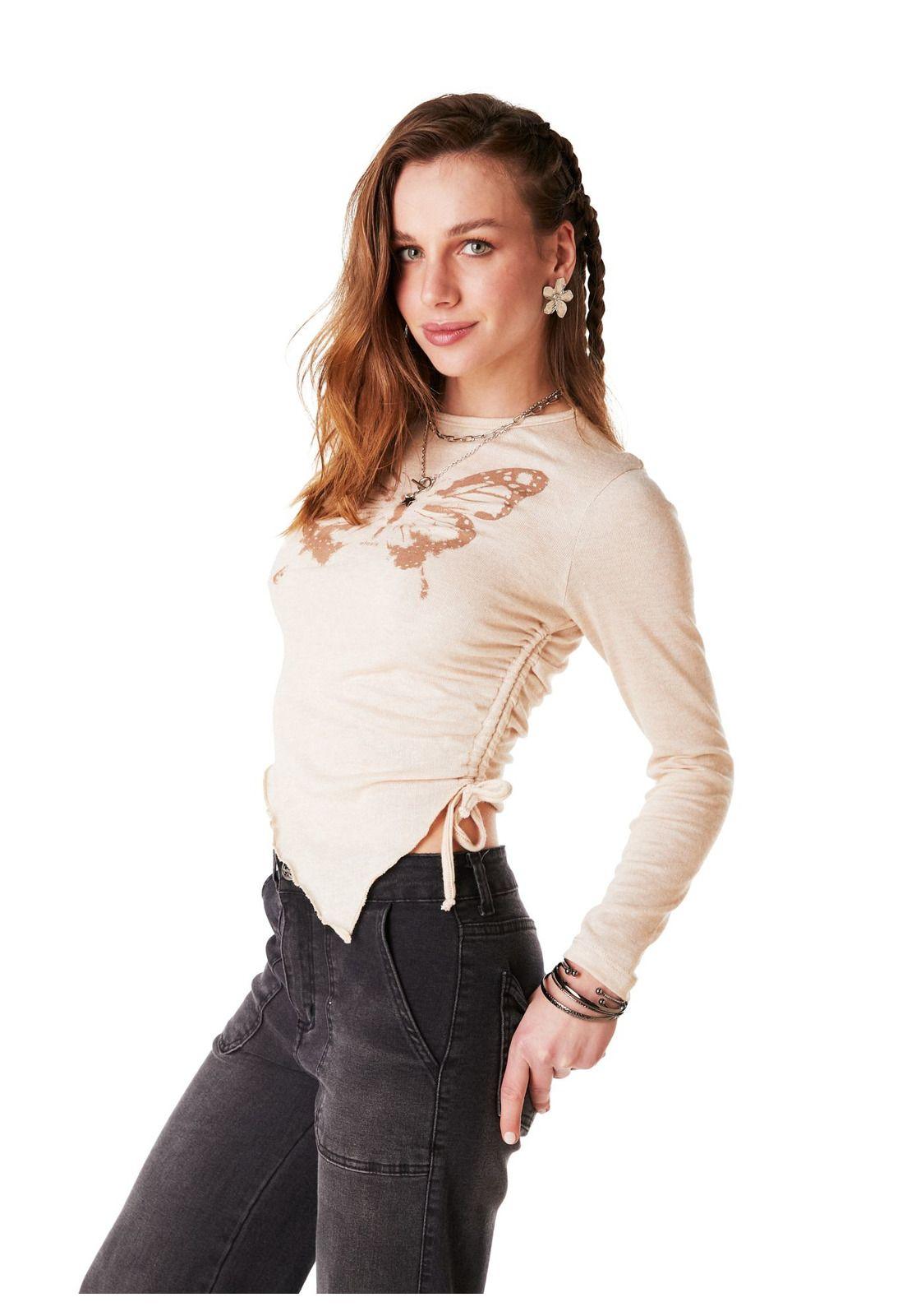 POLERA NADINE REGULAR RUEDO EN PUNTA C/ RECOGIDO COLOR CRUDO EFESIS-2