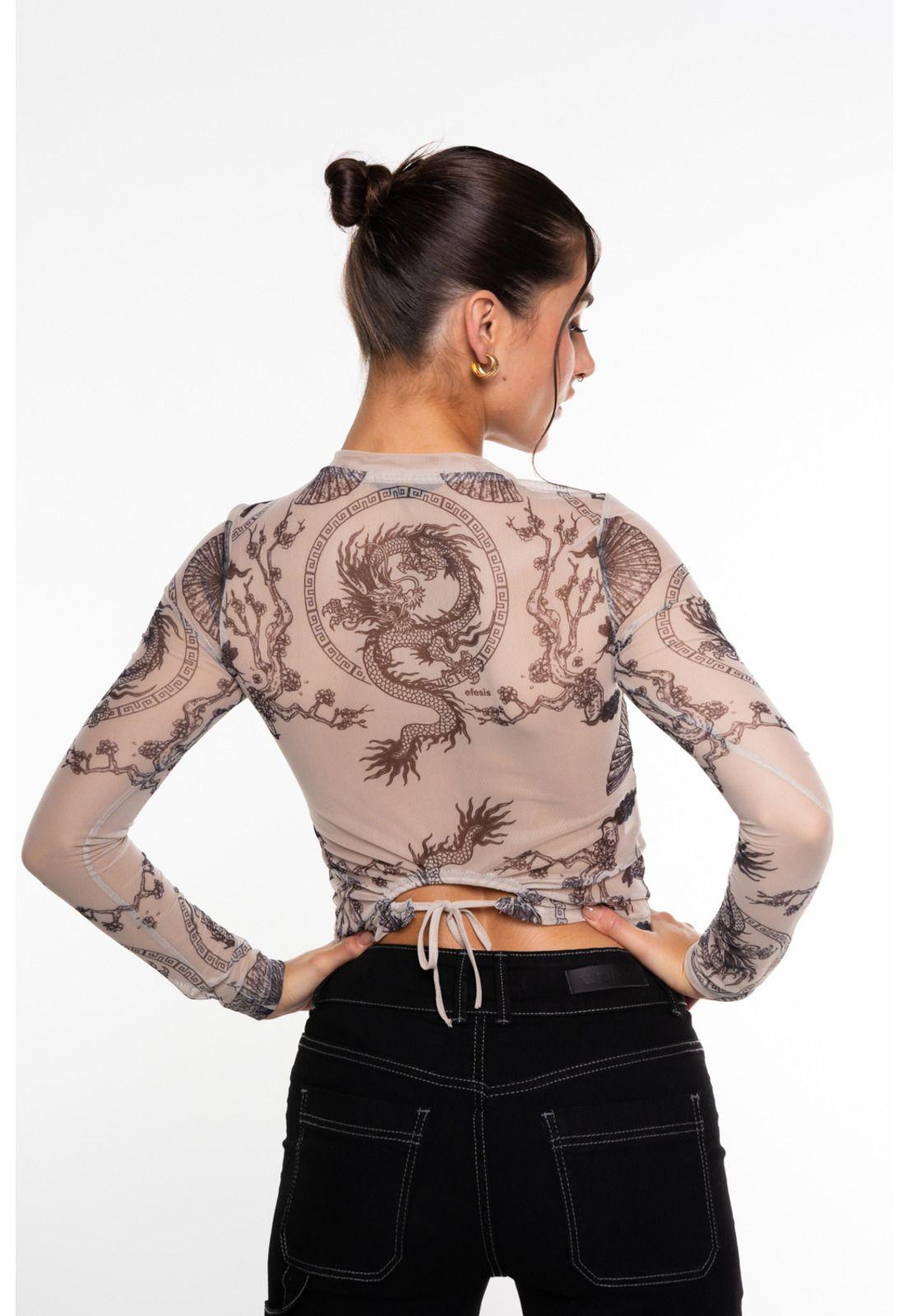 Polera Mali Crop Malla Estampada Beige Efesis-2
