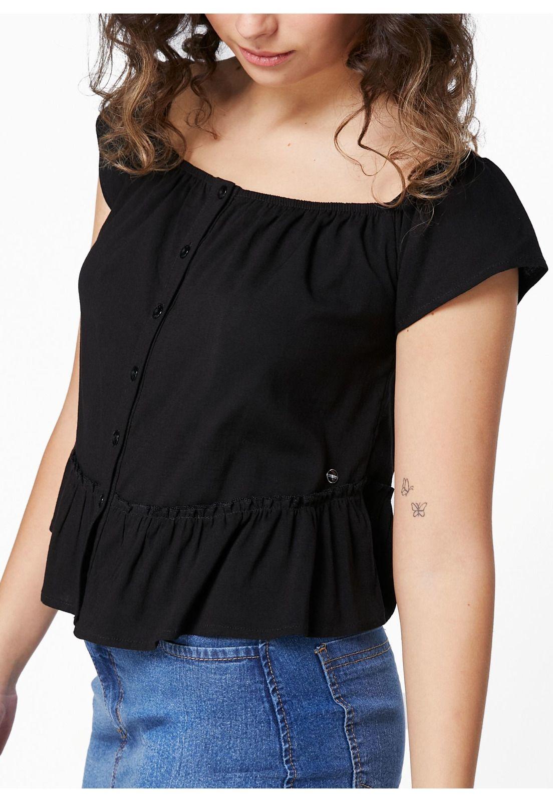 BLUSA SAMAY REGULAR ESCOTE BARDOT NEGRO Y VERDE EFESIS-2