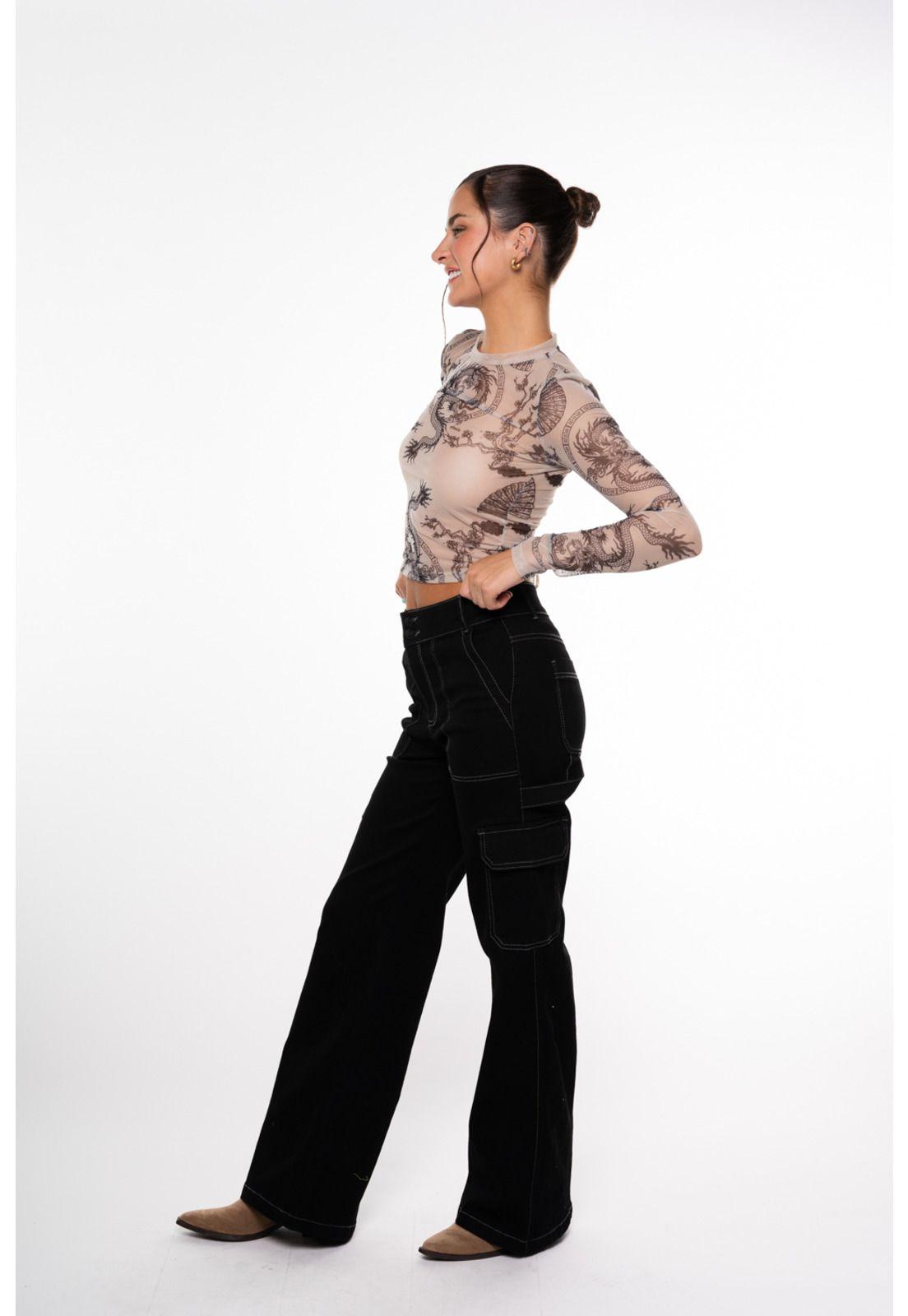 Jeans Naos Palazzo Cargo Hilo Contratono Negro Efesis-2