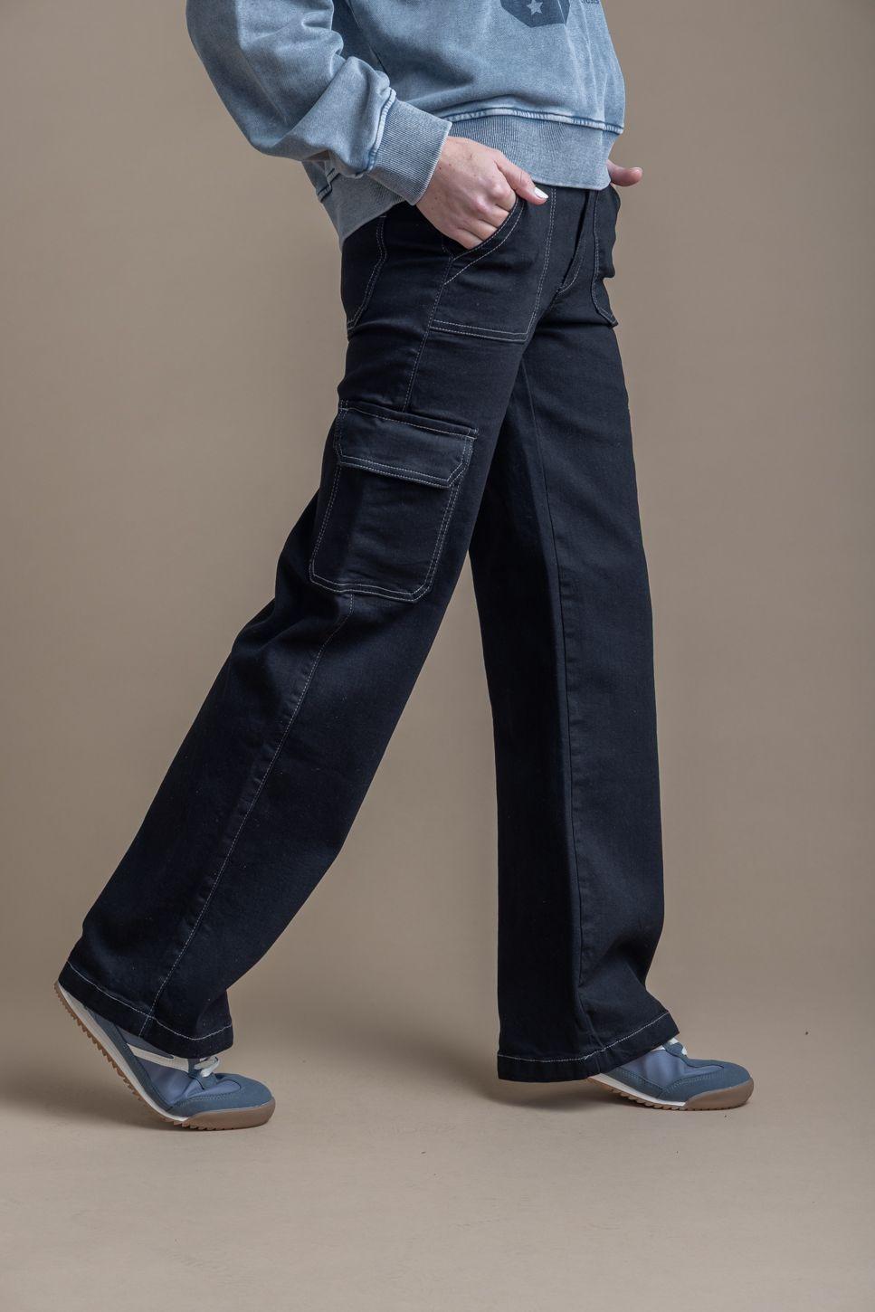 Jeans Naos Palazzo Cargo Hilo Contratono Negro Efesis-1
