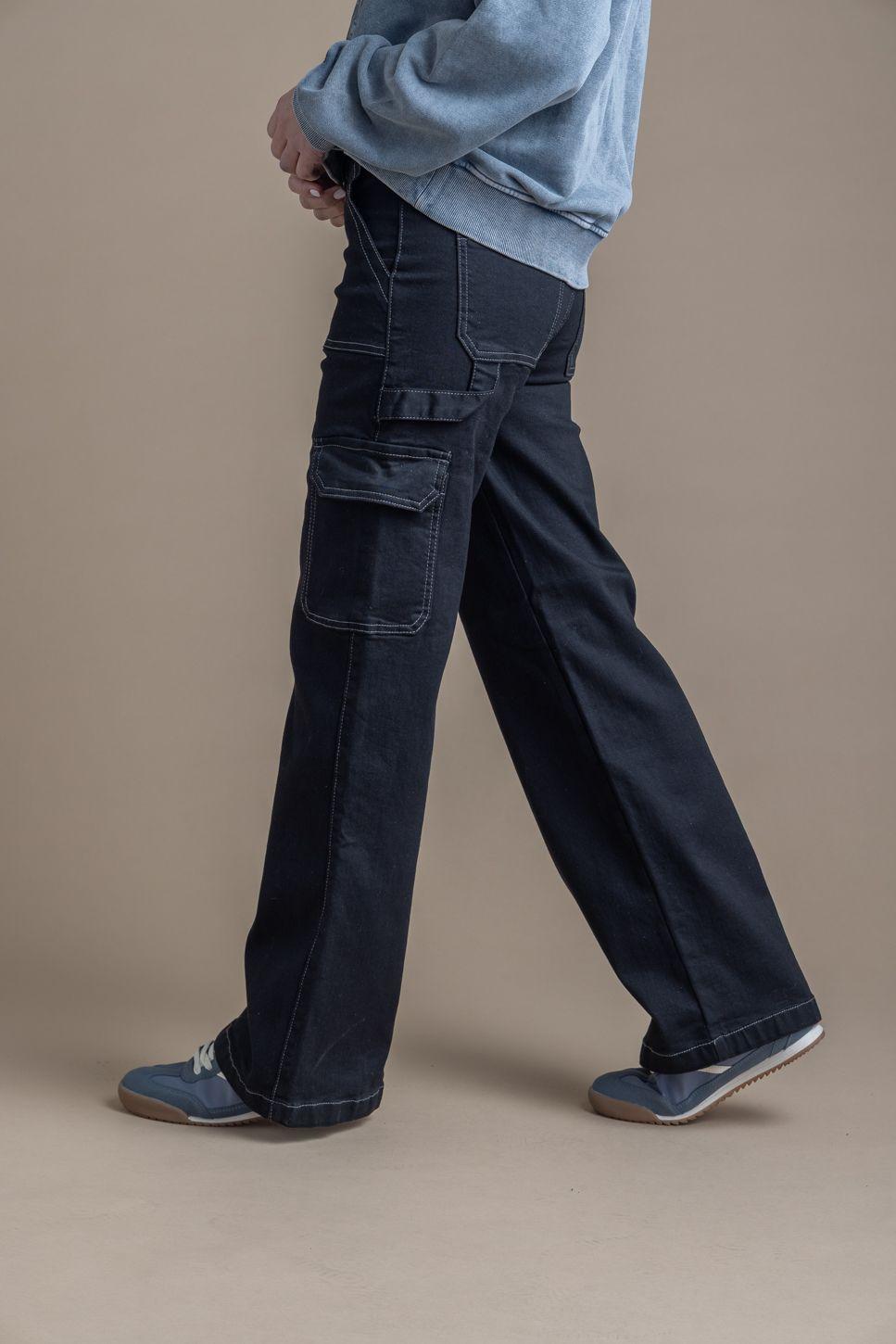 Jeans Naos Palazzo Cargo Hilo Contratono Negro Efesis-2