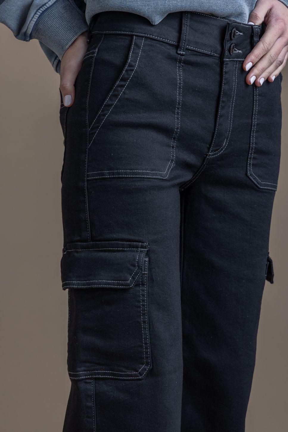 Jeans Naos Palazzo Cargo Hilo Contratono Negro Efesis-5