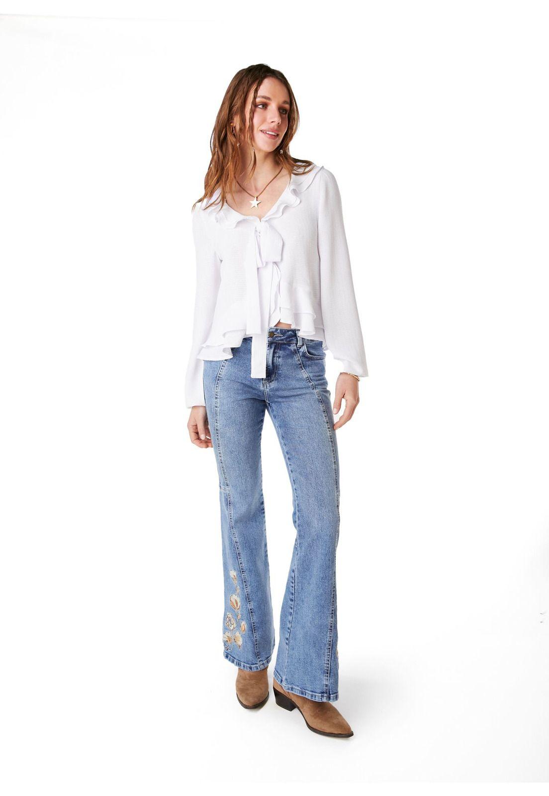 JEANS CURVI FLARE CORTES Y BORDADO AZUL EFESIS-0