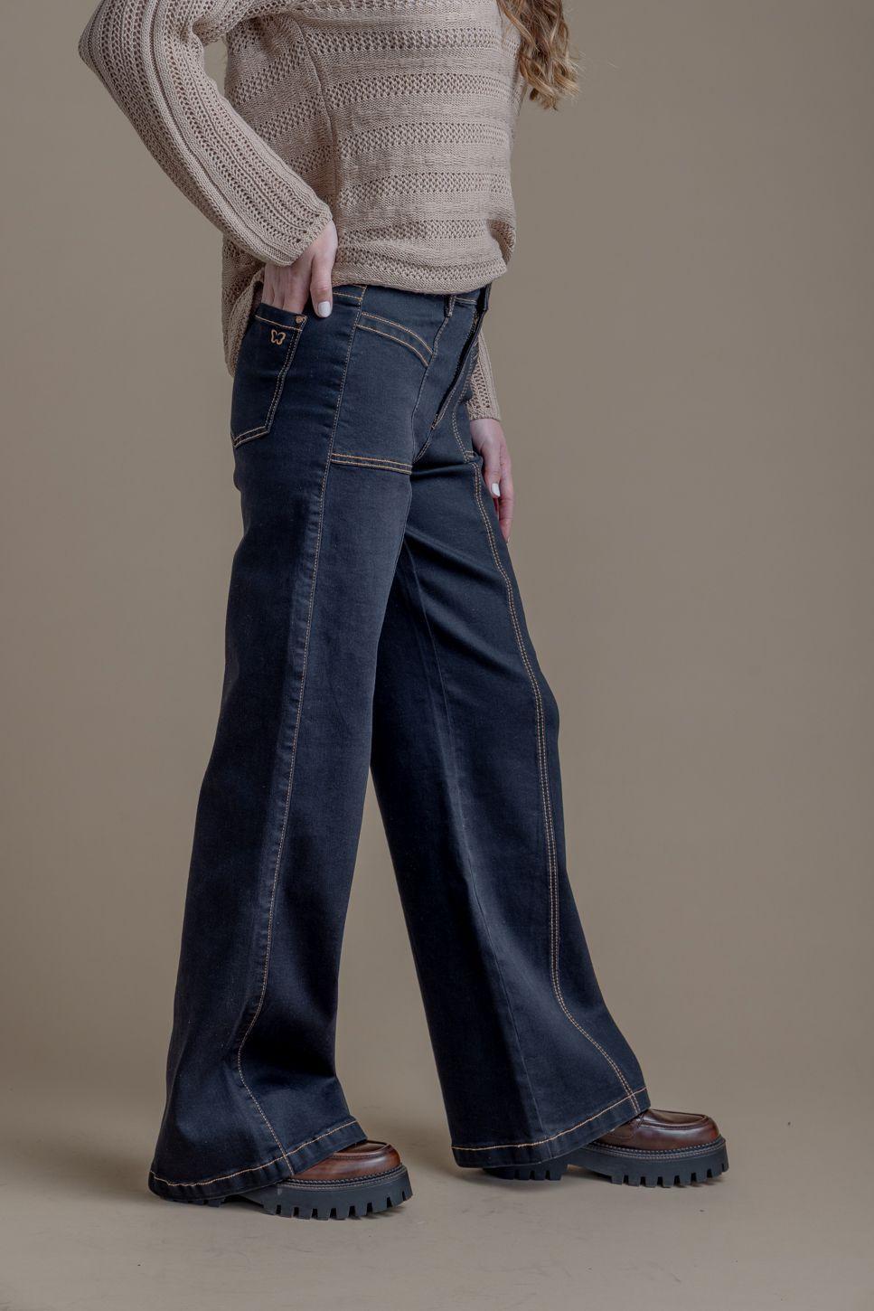 JEANS PIRAGI PALAZZO HILO CONTRATONO Y BOLSILLO INCRUSTADO NEGRO EFESIS-2
