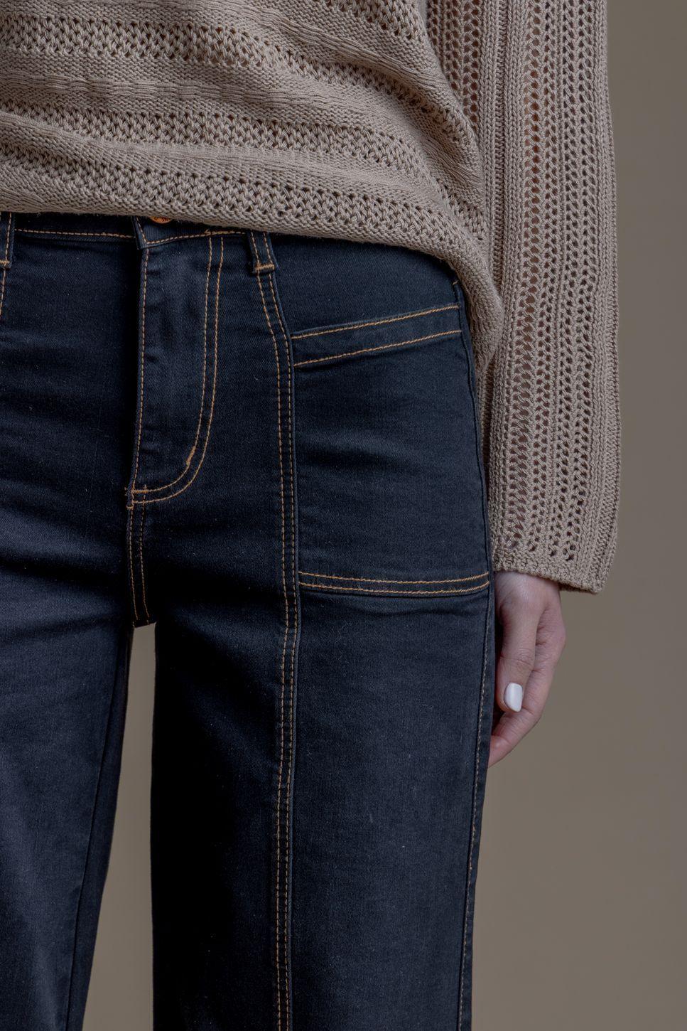 JEANS PIRAGI PALAZZO HILO CONTRATONO Y BOLSILLO INCRUSTADO NEGRO EFESIS-4