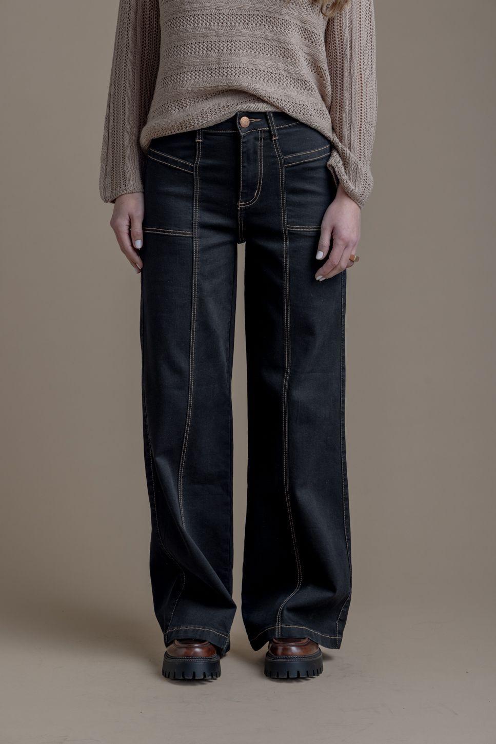 JEANS PIRAGI PALAZZO HILO CONTRATONO Y BOLSILLO INCRUSTADO NEGRO EFESIS-4