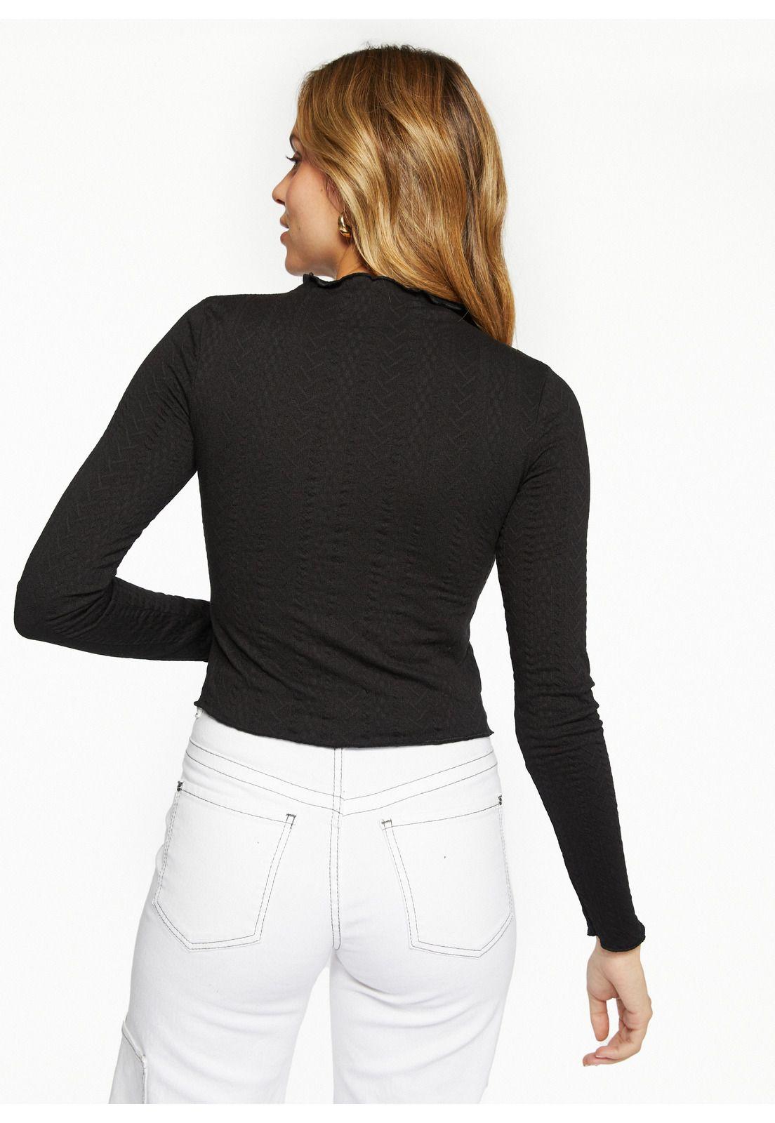 Polera Inari Crop Cuello Alto, Tela Fantasía Negro Efesis-3