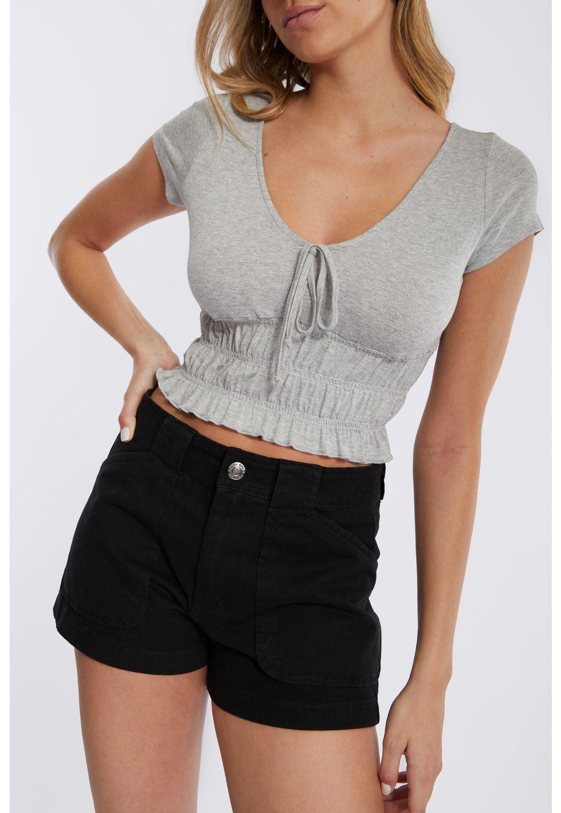 Polera Luna Crop Pieza Elasticada Gris Efesis-1