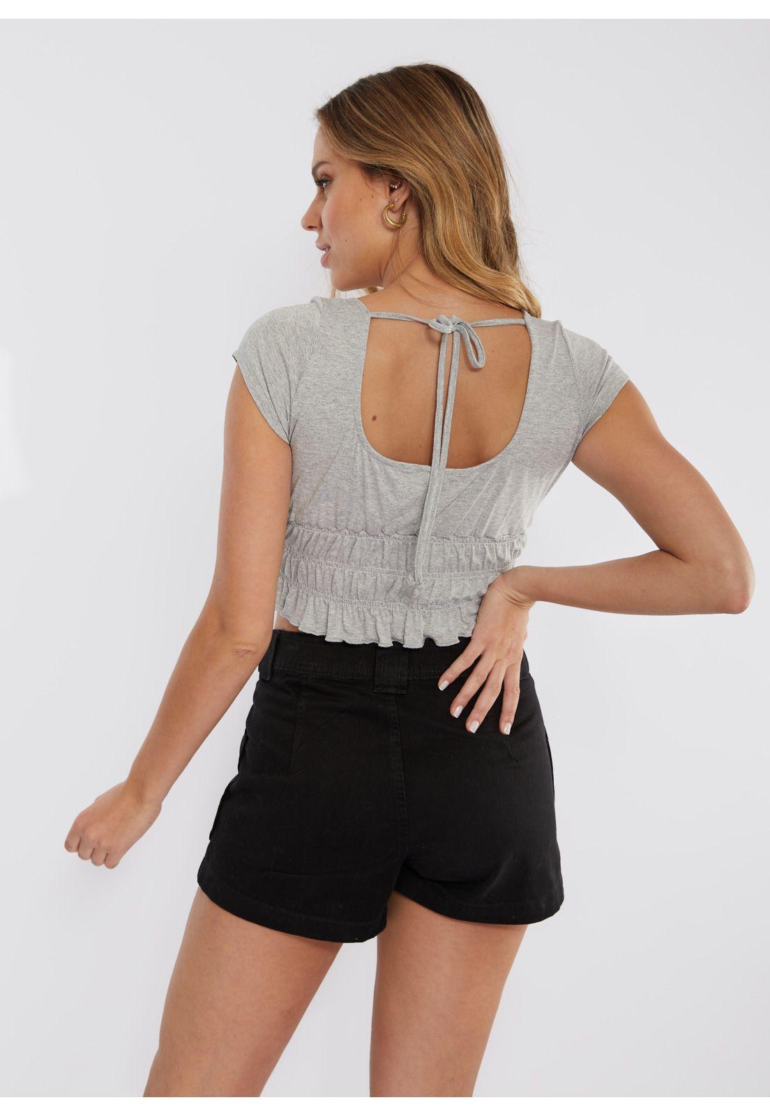 Polera Luna Crop Pieza Elasticada Gris Efesis-3