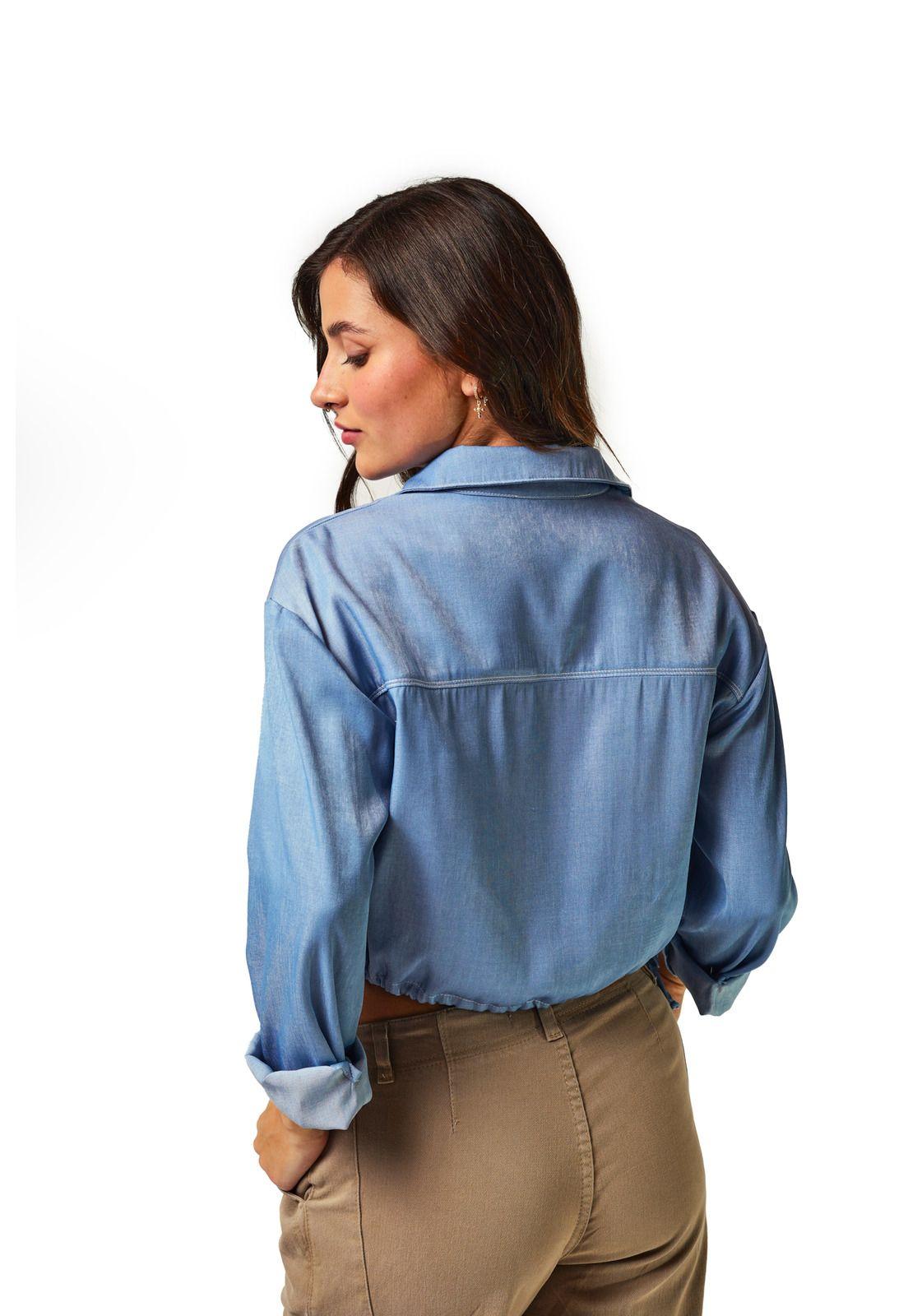 Blusa Casandra Camisera C/ Pabilo Para Ajustar Celeste Efesis-2