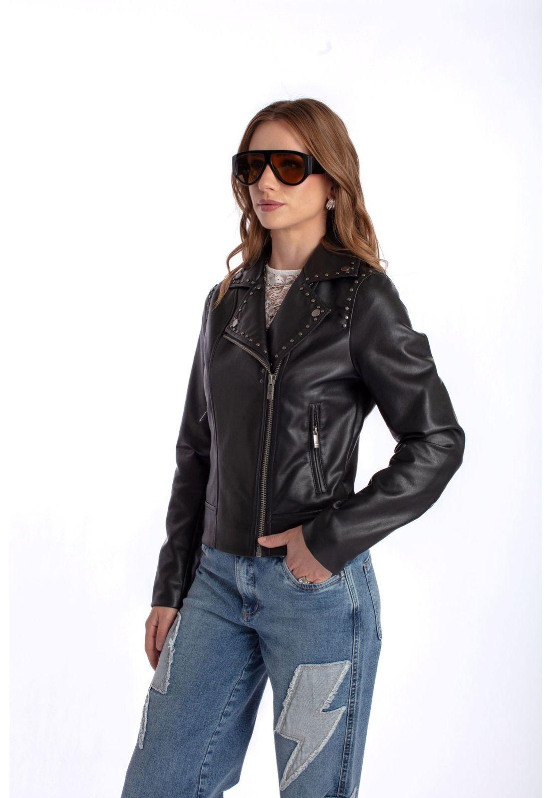 CHAQUETA ELIA BIKER PU TACHAS NEGRO EFESIS-1