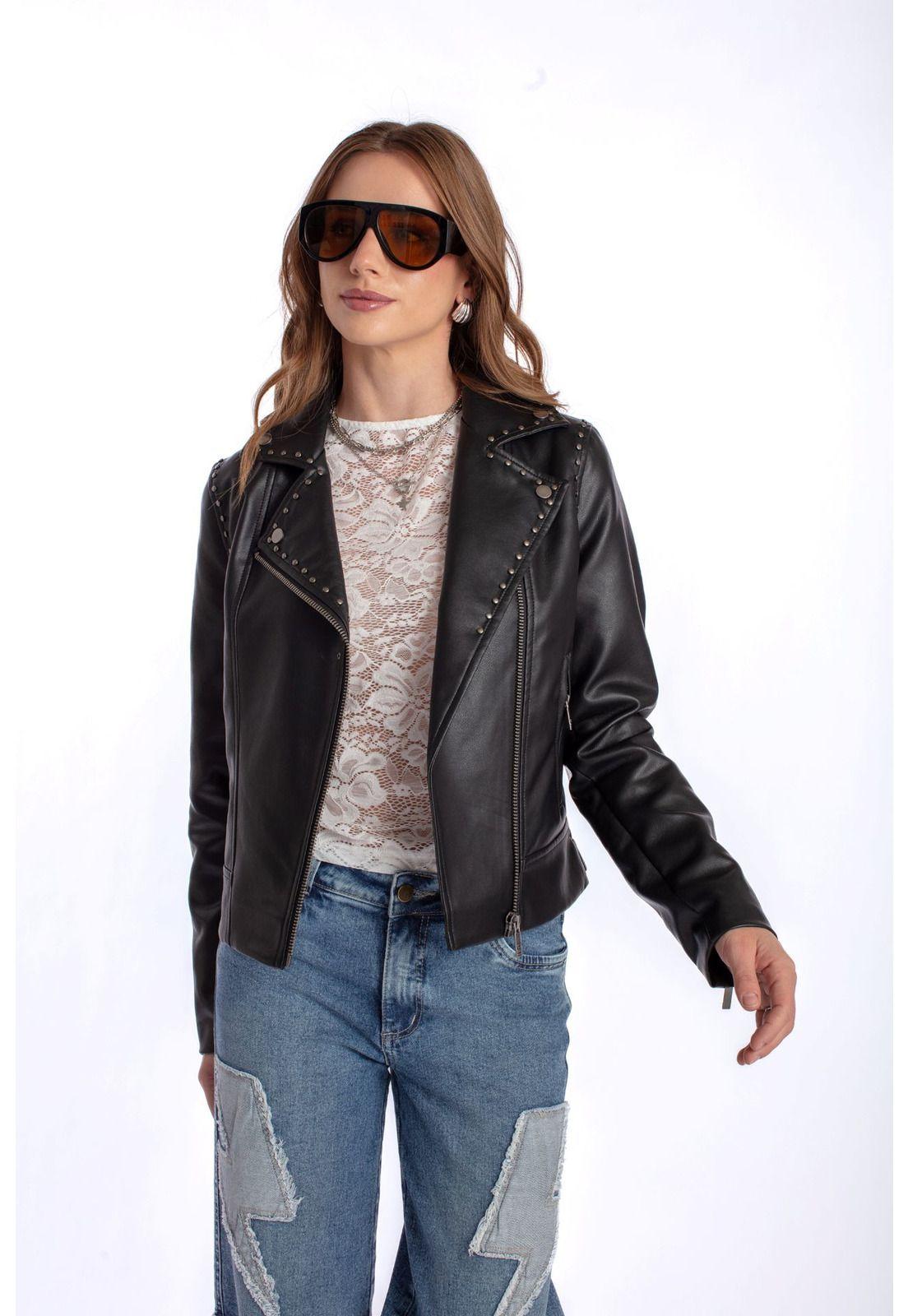 CHAQUETA ELIA BIKER PU TACHAS NEGRO EFESIS-2