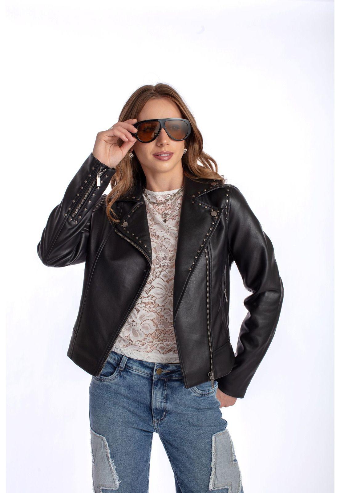 CHAQUETA ELIA BIKER PU TACHAS NEGRO EFESIS-3