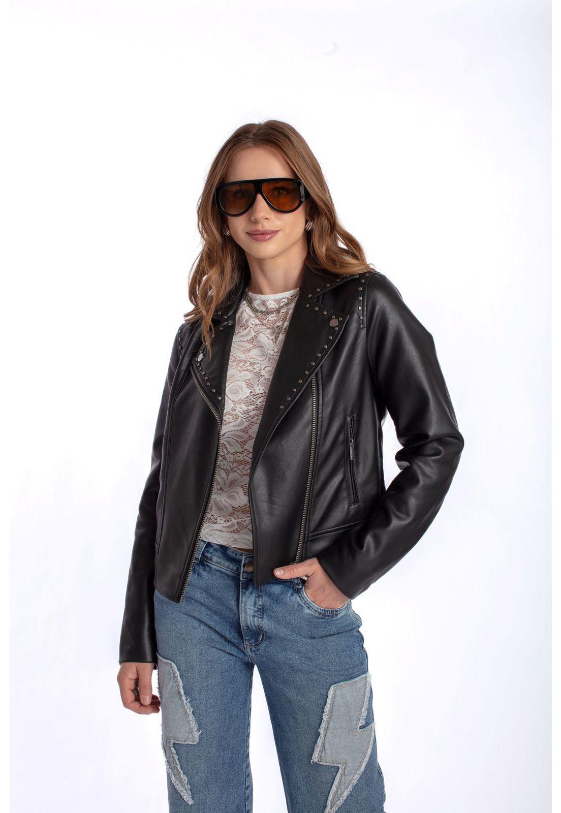 CHAQUETA ELIA BIKER PU TACHAS NEGRO EFESIS-4
