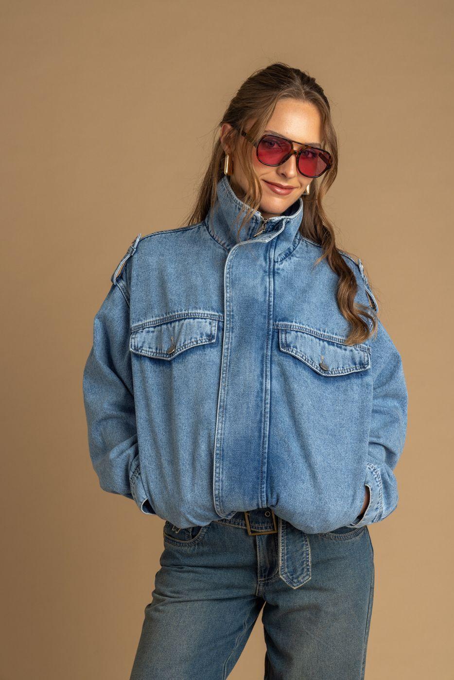 Chaqueta Giusephina Oversize Cuello Funnel Aglobada Azul Efesis-2
